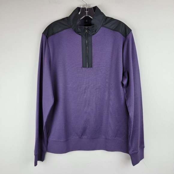 Hugo Boss Sidney Purple Black Quarter Zip Long Sleeves Pullover Sweatshirt M - Picture 1 of 16